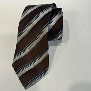 Luigi Borrelli Napoli Silk Neck Tie Made in Italy Brown & Baby Blue Stripes JP